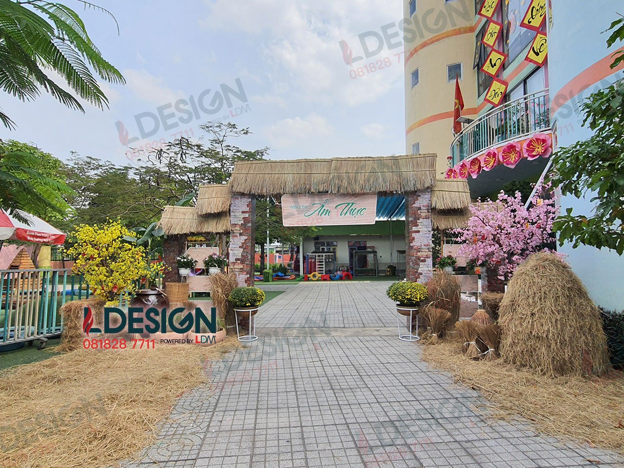 Trang trí tiểu cảnh hội xuân mầm non Mây Hồng 2023